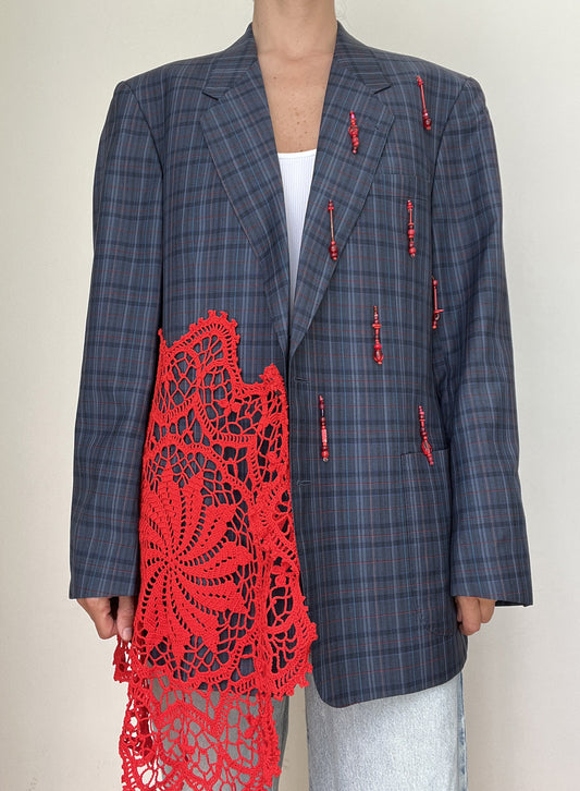 Red Lace Beaded Blazer