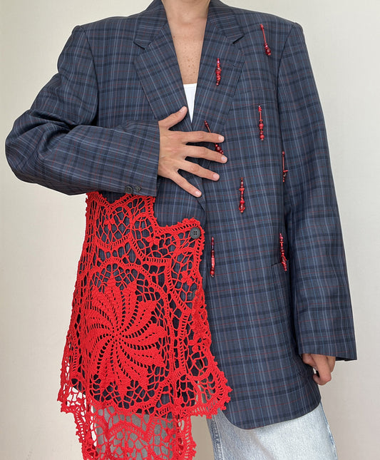Red Lace Beaded Blazer