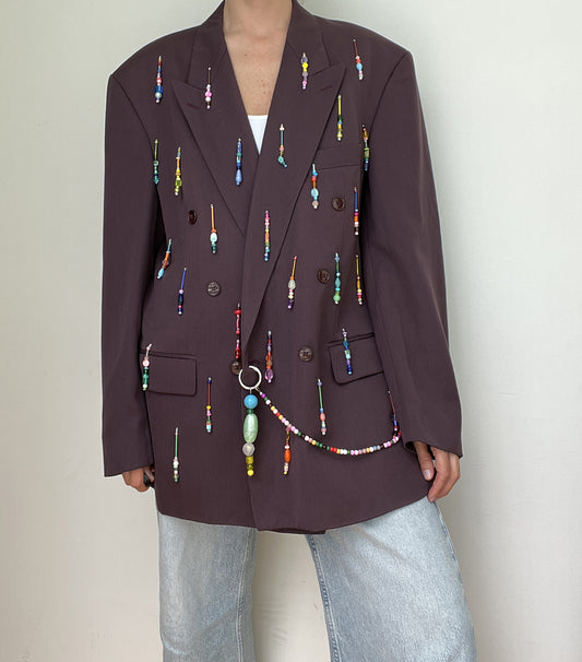 Burgundy Rainbow Beaded Blazer