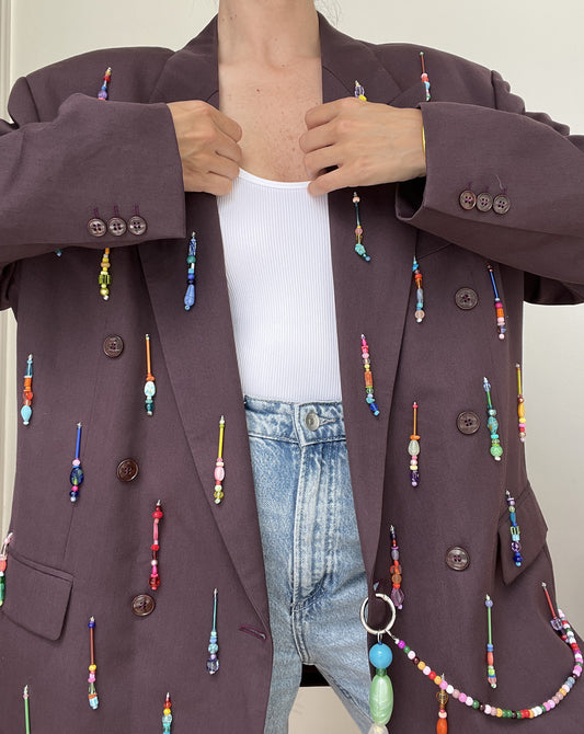 Burgundy Rainbow Beaded Blazer