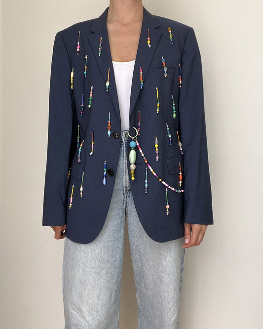 Indigo Rainbow Beaded Blazer