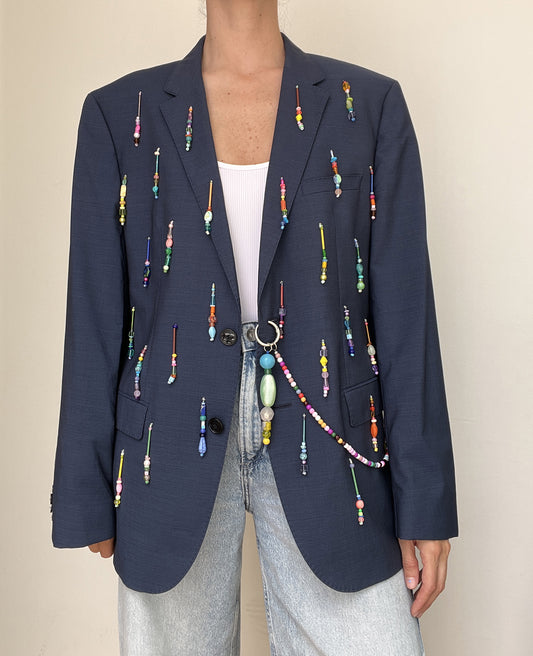 Indigo Rainbow Beaded Blazer