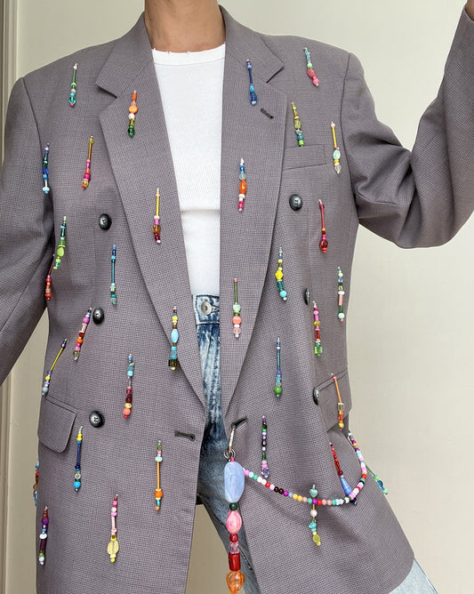 Lilac Rainbow Beaded Blazer