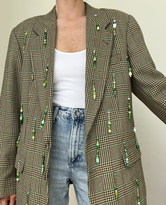Checks Green Tonal Beaded Blazer link