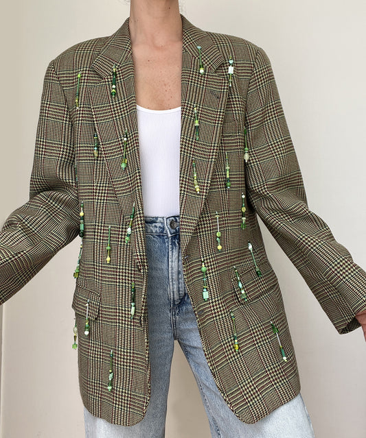 Checks Green Tonal Beaded Blazer link
